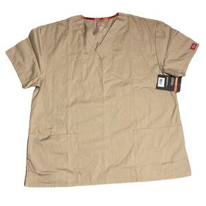 NWT Dickies Tan Scrub Top Short Sleeve Large